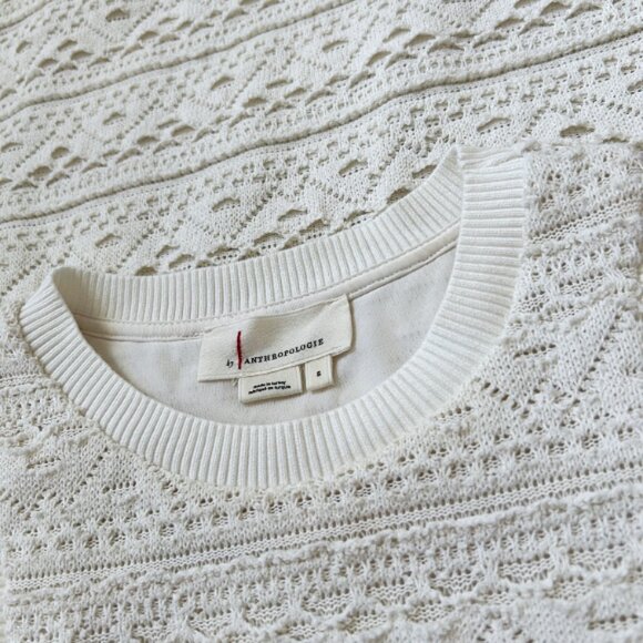 Anthropologie Sleeveless Textured Knit Shift Dress White Ivory Lace Pattern S - Picture 9 of 13